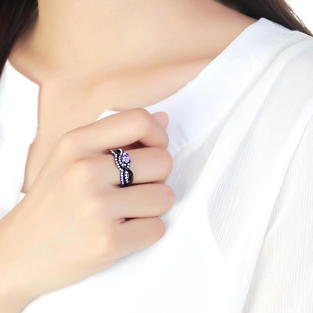 Black Womens Ring Anillo Para Mujer 316L Stainless Steel Ring with AAA Grade CZ in Amethyst - Jewelry Store by Erik Rayo
