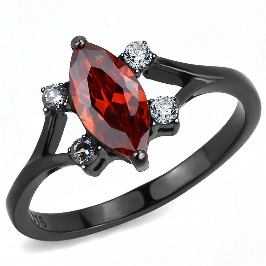 Black Womens Ring Anillo Para Mujer 316L Stainless Steel Ring with AAA Grade CZ in Garnet - Jewelry Store by Erik Rayo