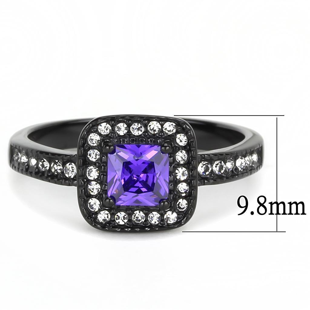Black Womens Ring Anillo Para Mujer Stainless Steel Ring with AAA Grade CZ in Tanzanite - Jewelry Store by Erik Rayo