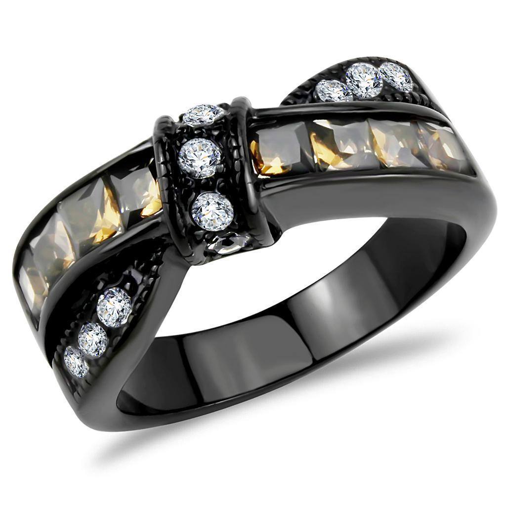 Black Womens Ring Anillo Para Mujer 316L Stainless Steel Ring with Glass in Brown - Jewelry Store by Erik Rayo