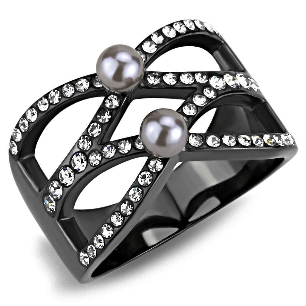 Black Womens Ring Anillo Para Mujer 316L Stainless Steel Ring with Pearl in Gray - Jewelry Store by Erik Rayo