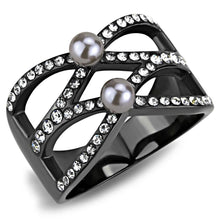 Load image into Gallery viewer, Black Womens Ring Anillo Para Mujer y Ninos Unisex Kids 316L Stainless Steel Ring with Pearl in Gray - Jewelry Store by Erik Rayo
