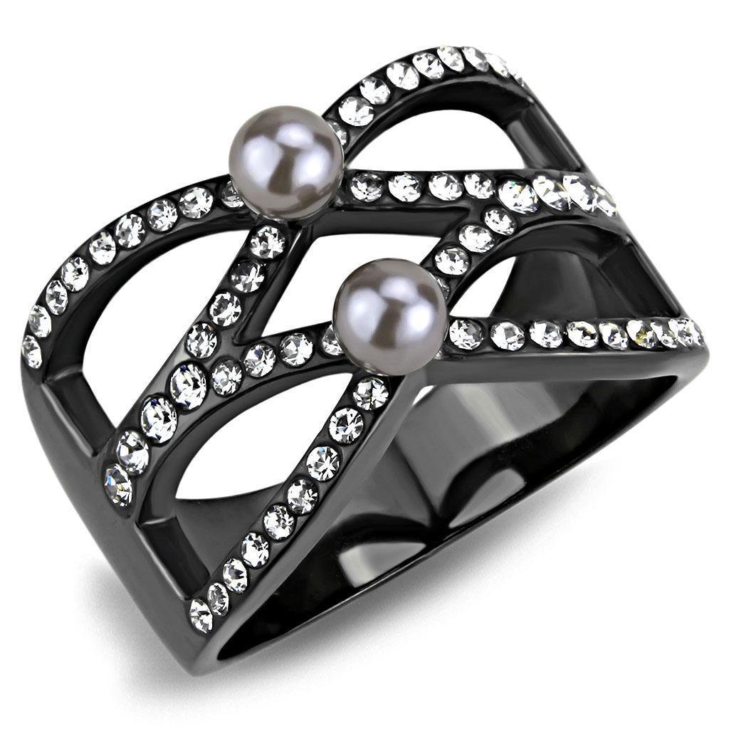 Black Womens Ring Anillo Para Mujer y Ninos Unisex Kids 316L Stainless Steel Ring with Pearl in Gray - Jewelry Store by Erik Rayo