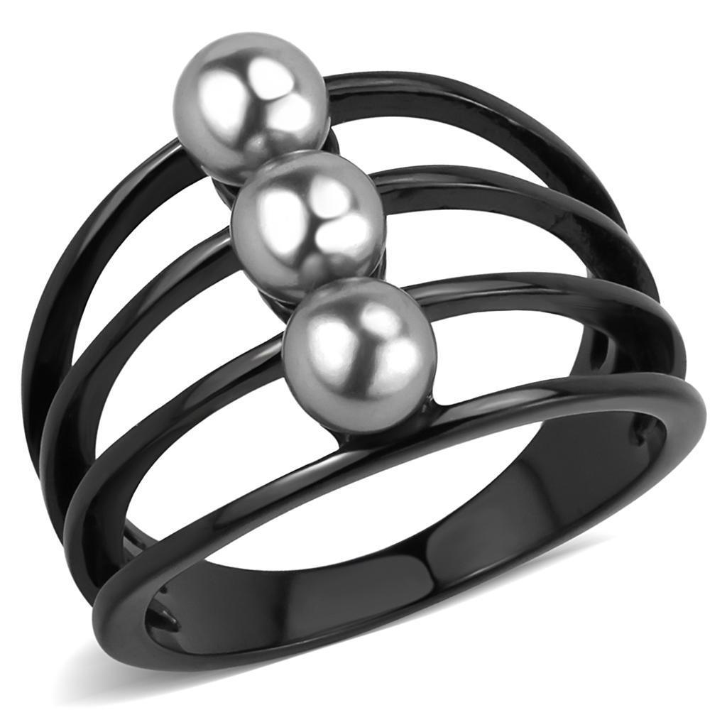 Black Womens Ring Anillo Para Mujer y Ninos Unisex Kids 316L Stainless Steel Ring with Pearl in Gray - Jewelry Store by Erik Rayo