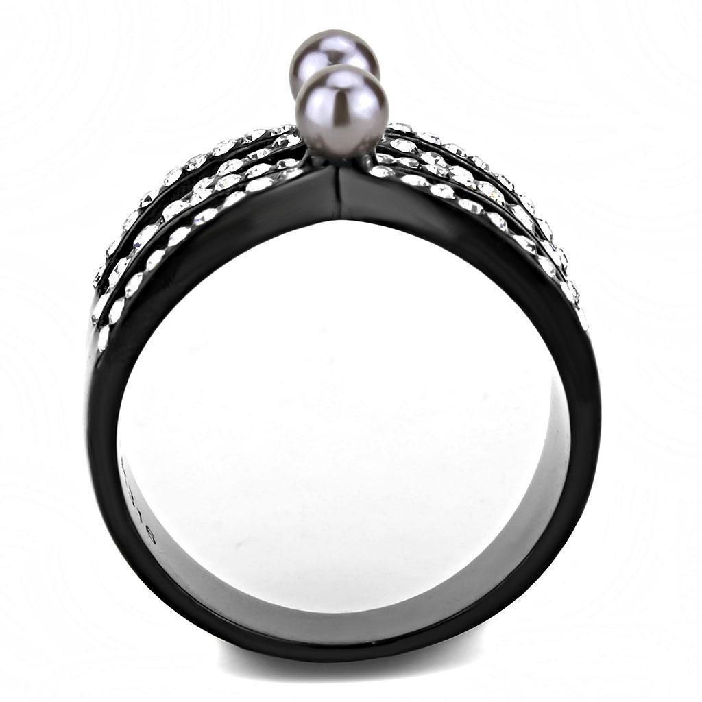 Black Womens Ring Anillo Para Mujer 316L Stainless Steel Ring with Pearl in Gray - Jewelry Store by Erik Rayo