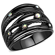 Load image into Gallery viewer, Black Womens Ring Anillo Para Mujer Unisex 316L Stainless Steel Ring with Top Grade Crystal in Aurora Borealis (Rainbow Effect) - Jewelry Store by Erik Rayo
