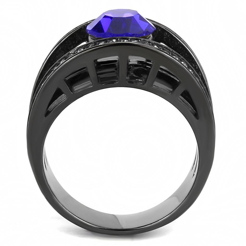 Black Womens Ring Anillo Para Mujer 316L Stainless Steel Ring with Top Grade Crystal in Sapphire - Jewelry Store by Erik Rayo