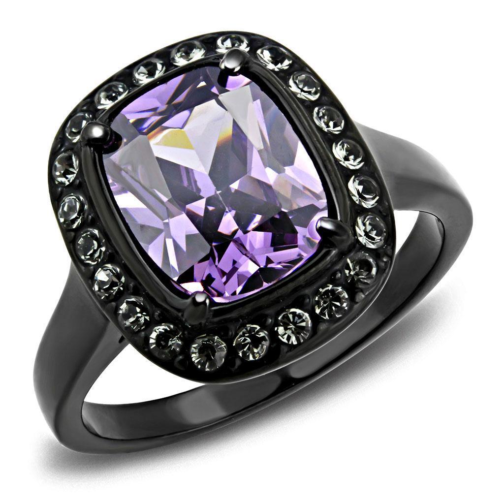 Black Rings for Women Anillo Para Mujer Stainless Steel Ring with AAA CZ in Amethyst - Jewelry Store by Erik Rayo
