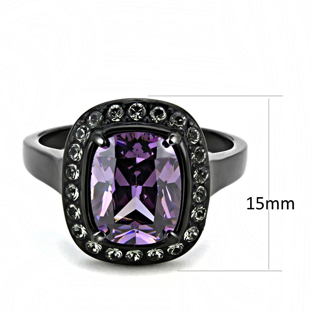 Black Rings for Women Anillo Para Mujer Stainless Steel Ring with AAA CZ in Amethyst - Jewelry Store by Erik Rayo
