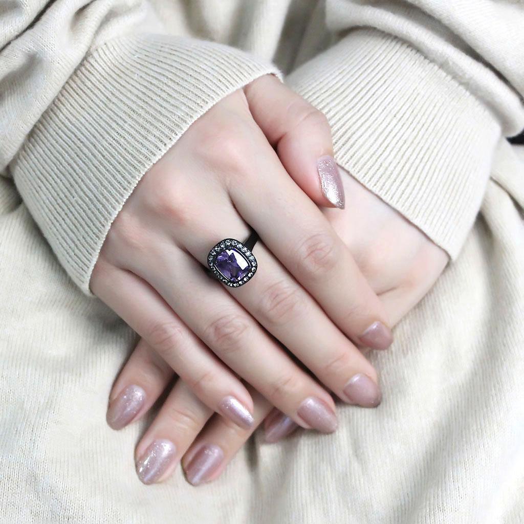 Black Rings for Women Anillo Para Mujer Stainless Steel Ring with AAA CZ in Amethyst - Jewelry Store by Erik Rayo
