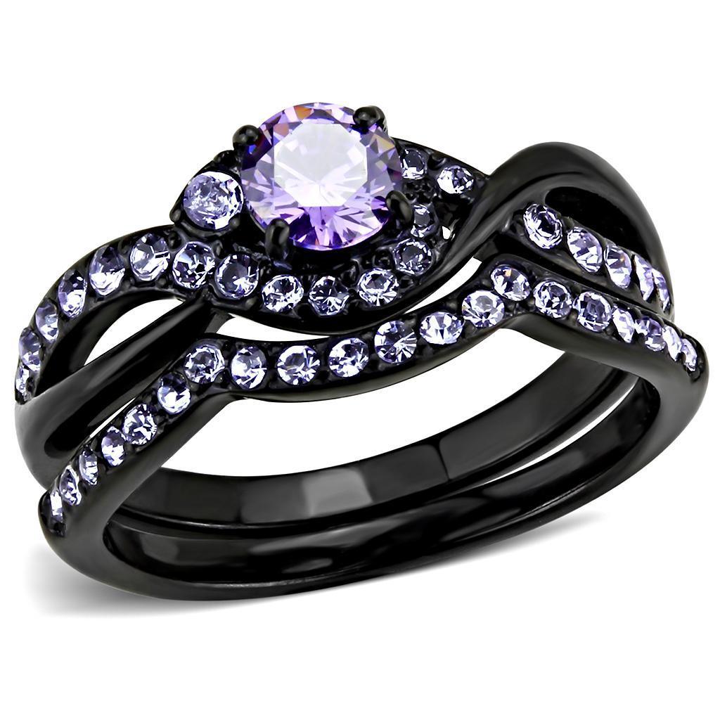 Black Rings for Women Anillo Para Mujer Stainless Steel Ring with AAA Grade CZ in Amethyst - Jewelry Store by Erik Rayo