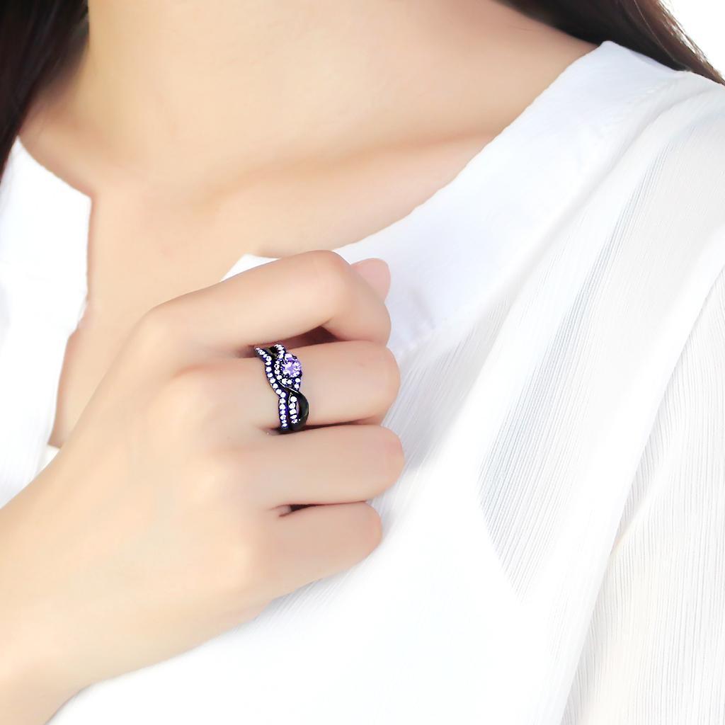 Black Rings for Women Anillo Para Mujer Stainless Steel Ring with AAA Grade CZ in Amethyst - Jewelry Store by Erik Rayo