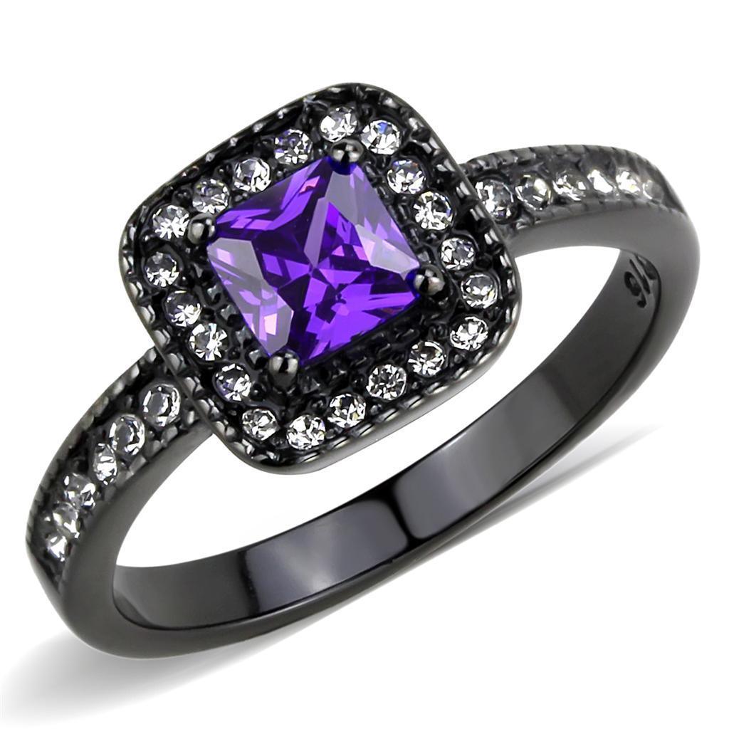 Black Rings for Women Anillo Para Mujer Stainless Steel Ring with AAA Grade CZ in Tanzanite - Jewelry Store by Erik Rayo