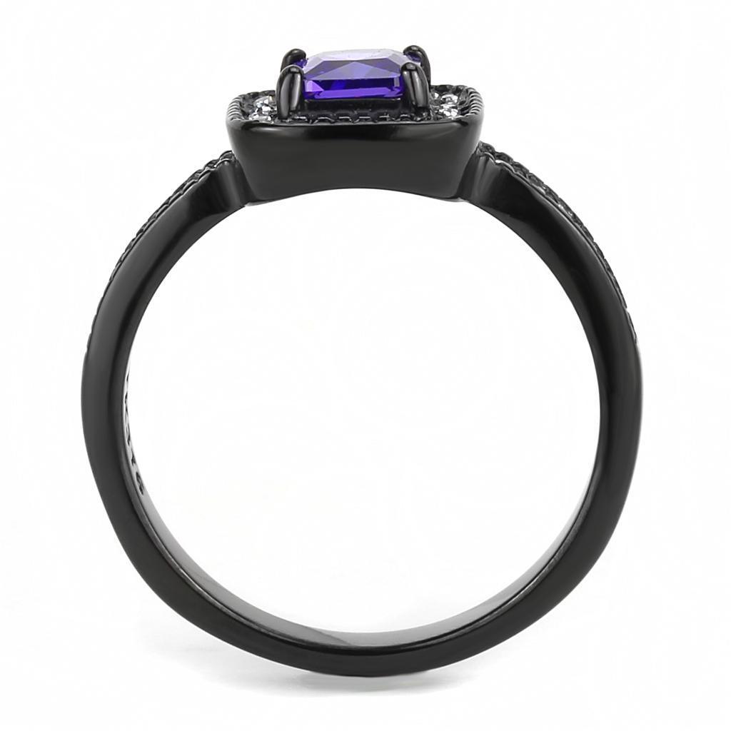 Black Rings for Women Anillo Para Mujer Stainless Steel Ring with AAA Grade CZ in Tanzanite - Jewelry Store by Erik Rayo