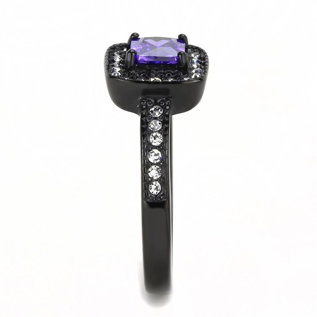 Black Rings for Women Anillo Para Mujer Stainless Steel Ring with AAA Grade CZ in Tanzanite - Jewelry Store by Erik Rayo