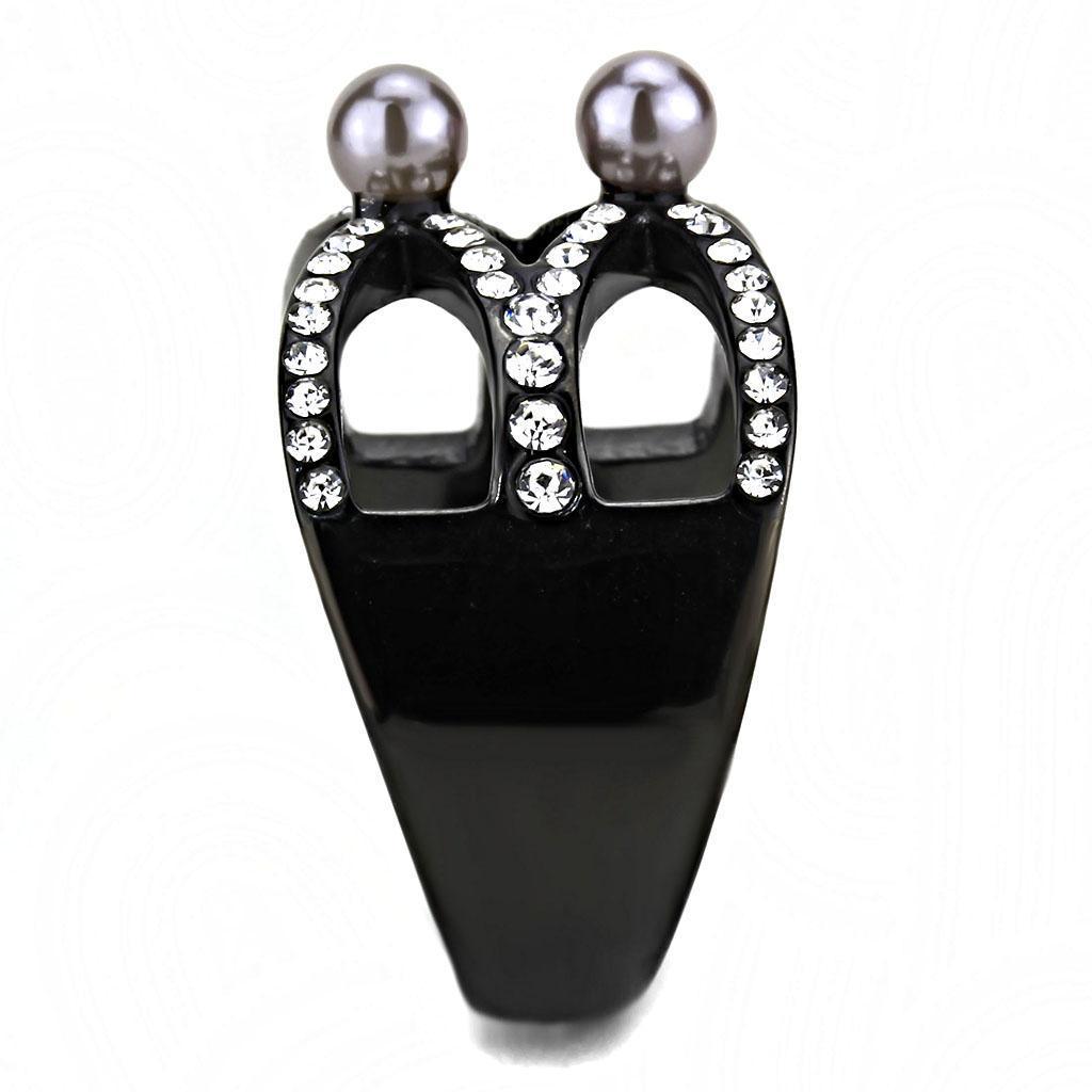 Black Rings for Women Anillo Para Mujer Stainless Steel Ring with Pearl in Gray - Jewelry Store by Erik Rayo