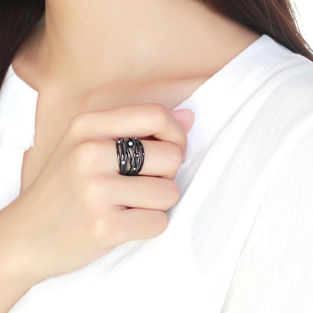 Black Rings for Women Anillo Para Mujer Stainless Steel Ring with Top Grade Crystal in Aurora Borealis (Rainbow Effect) - Jewelry Store by Erik Rayo