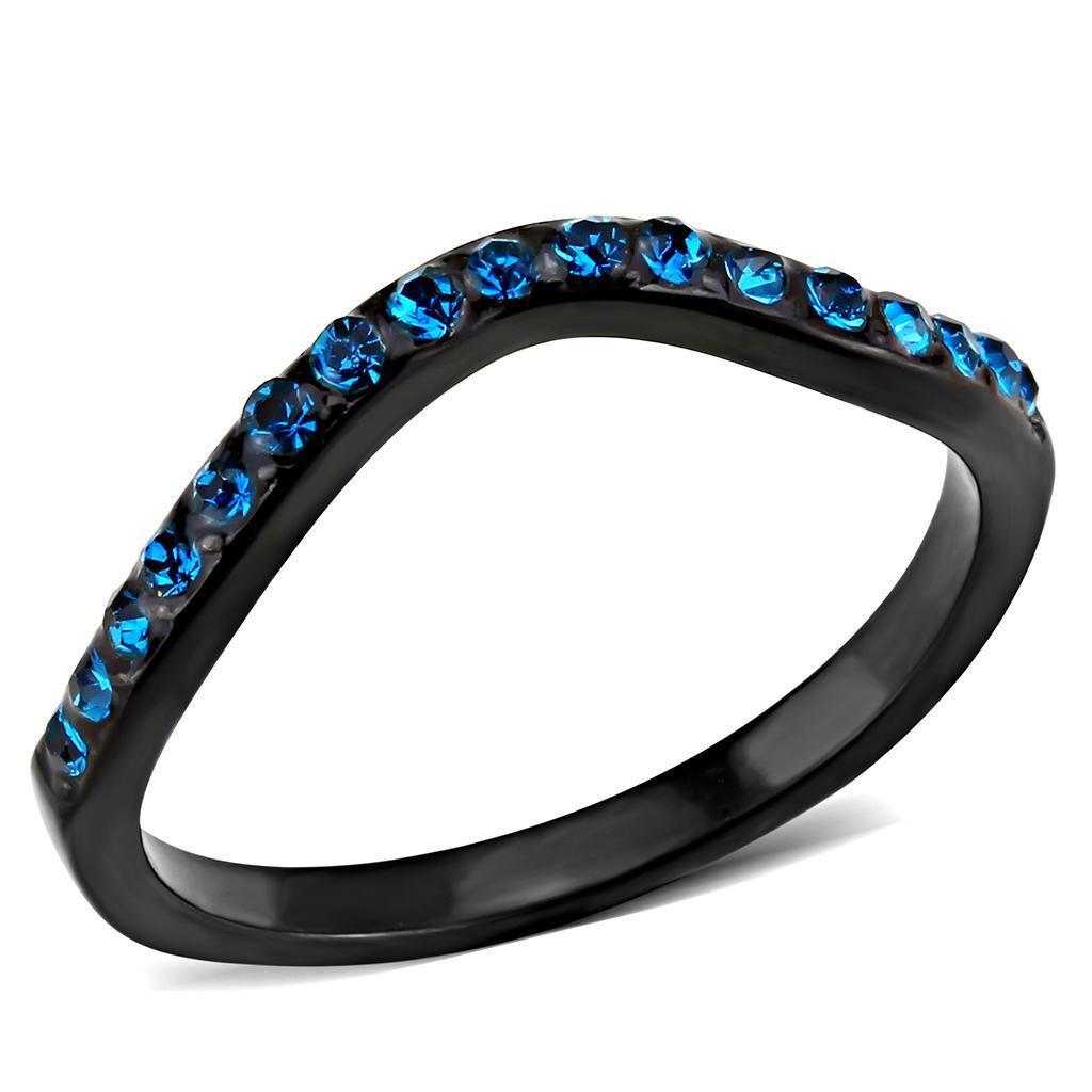 Black Rings for Women Anillo Para Mujer Stainless Steel Ring with Top Grade Crystal in Blue Zircon - Jewelry Store by Erik Rayo