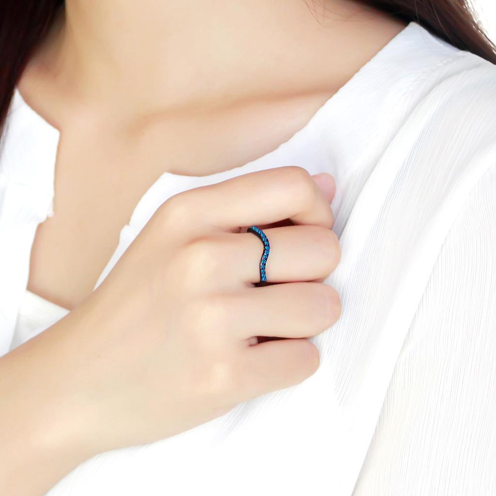 Black Rings for Women Anillo Para Mujer Stainless Steel Ring with Top Grade Crystal in Blue Zircon - Jewelry Store by Erik Rayo