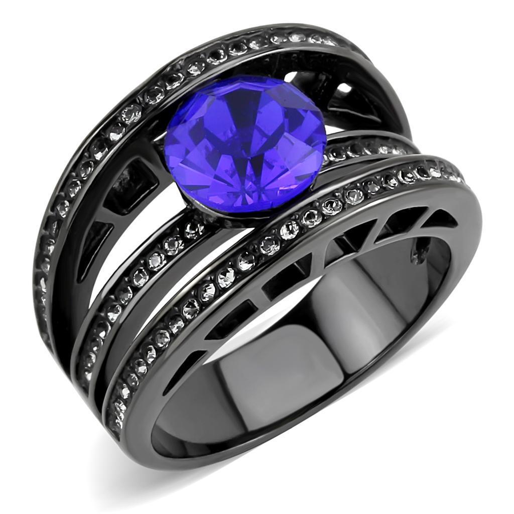 Black Rings for Women Anillo Para Mujer Stainless Steel Ring with Top Grade Crystal in Sapphire - Jewelry Store by Erik Rayo