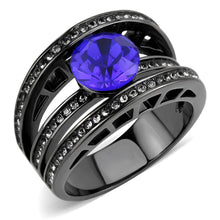 Load image into Gallery viewer, Black Womens Ring Anillo Para Mujer Stainless Steel Ring with Top Grade Crystal in Sapphire - Jewelry Store by Erik Rayo
