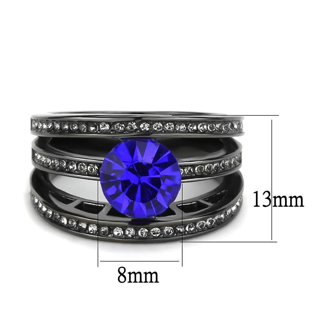 Black Rings for Women Anillo Para Mujer Stainless Steel Ring with Top Grade Crystal in Sapphire - Jewelry Store by Erik Rayo