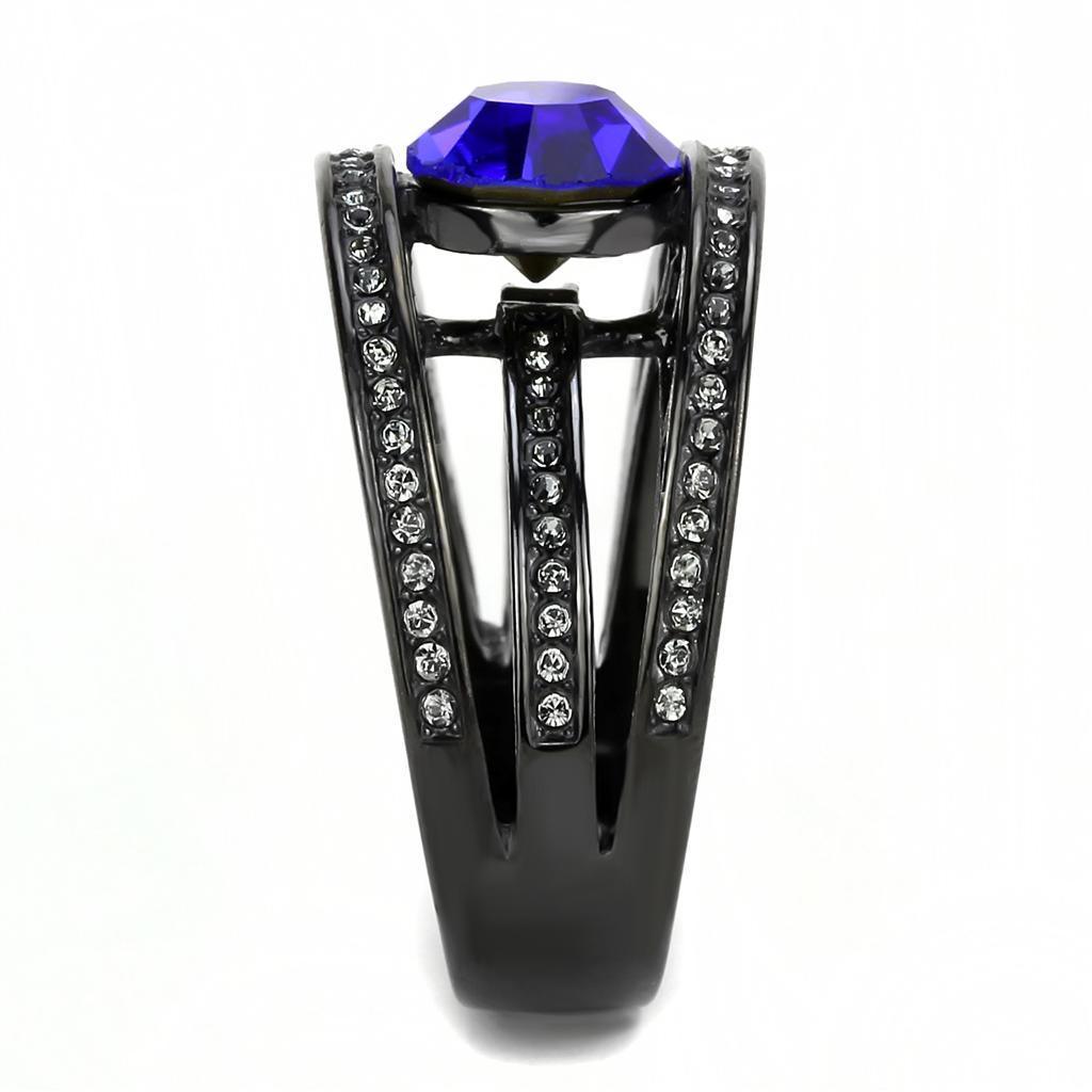 Black Rings for Women Anillo Para Mujer Stainless Steel Ring with Top Grade Crystal in Sapphire - Jewelry Store by Erik Rayo
