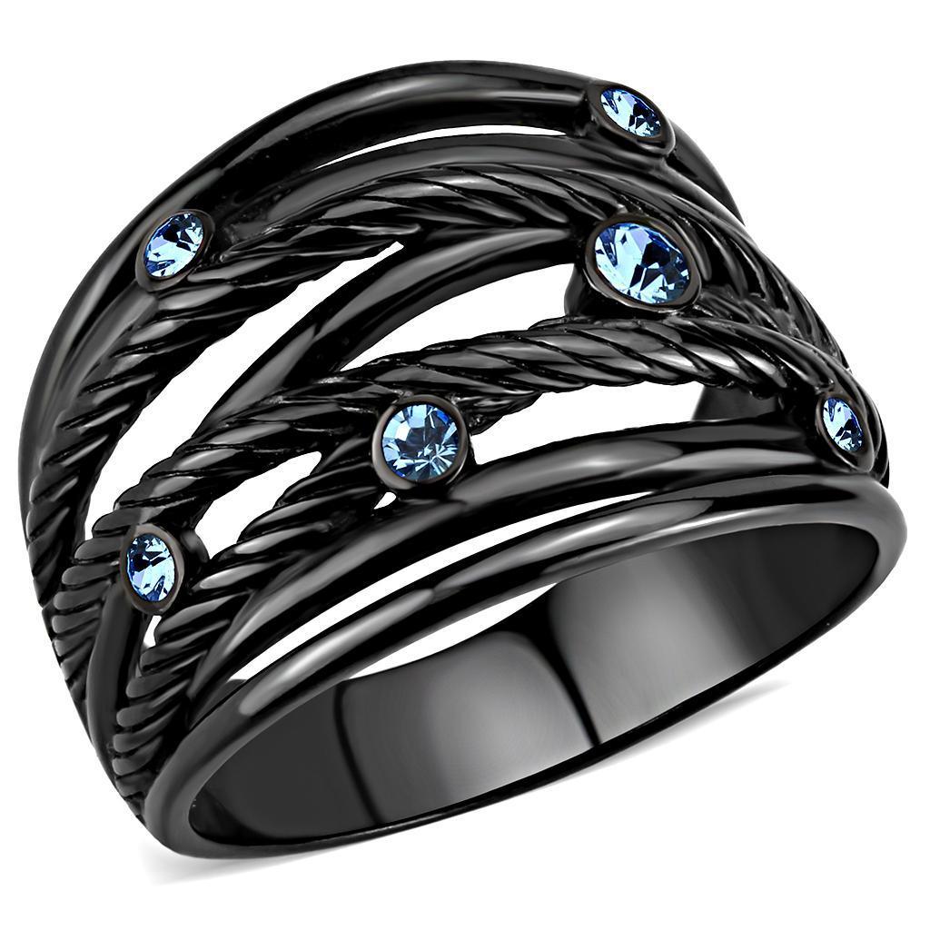 Black Rings for Women Anillo Para Mujer Stainless Steel Ring with Top Grade Crystal in Sea Blue - Jewelry Store by Erik Rayo