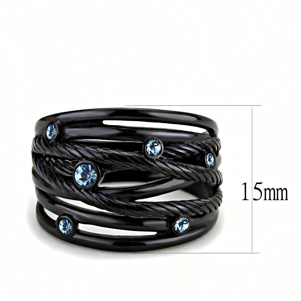 Black Rings for Women Anillo Para Mujer Stainless Steel Ring with Top Grade Crystal in Sea Blue - Jewelry Store by Erik Rayo