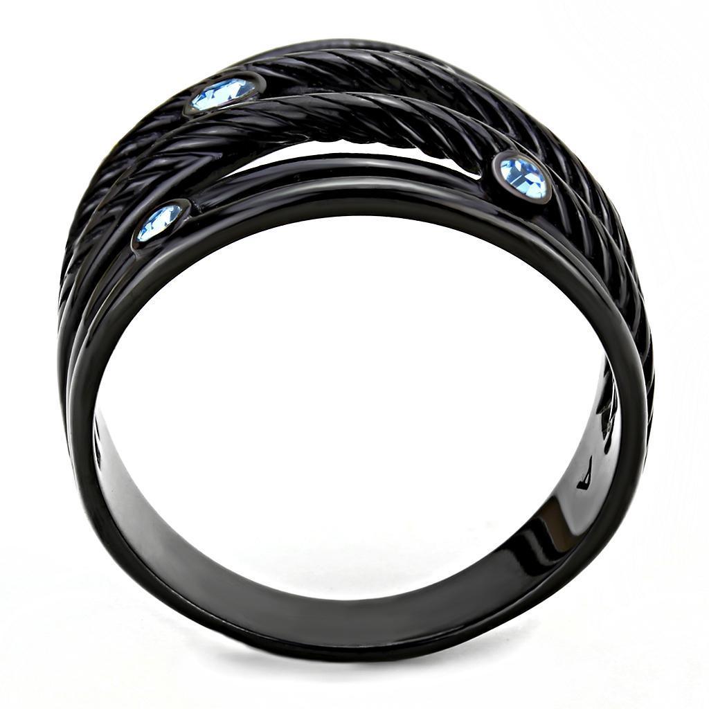 Black Rings for Women Anillo Para Mujer Stainless Steel Ring with Top Grade Crystal in Sea Blue - Jewelry Store by Erik Rayo