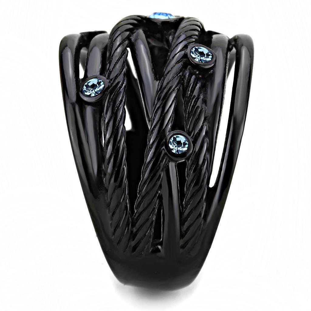 Black Rings for Women Anillo Para Mujer Stainless Steel Ring with Top Grade Crystal in Sea Blue - Jewelry Store by Erik Rayo