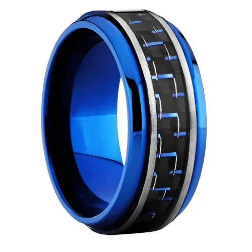 Black and Blue Carbon Fiber Wedding Band Rings for Men and Women - Jewelry Store by Erik Rayo