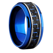 Load image into Gallery viewer, Men&#39;s Wedding Band Rings - Black and Blue Carbon Fiber - Wedding Rings for Men and Women
