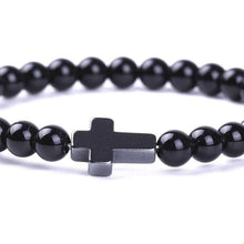 Load image into Gallery viewer, Bracelet Jesus Cross Christian Black Beaded Wristlet Howlite Natural Africa Stones - Jewelry Store by Erik Rayo
