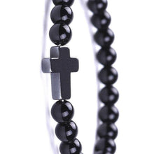 Load image into Gallery viewer, Bracelet Jesus Cross Christian Black Beaded Wristlet Howlite Natural Africa Stones - Jewelry Store by Erik Rayo
