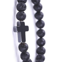 Load image into Gallery viewer, Bracelet Jesus Cross Christian Black Lava Beaded Wristlet Howlite Natural Africa Stones - Jewelry Store by Erik Rayo
