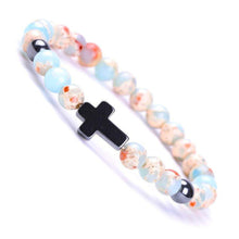 Load image into Gallery viewer, Bracelet Jesus Cross Christian Figurre Beaded Wristlet Howlite Natural Africa Stones - Jewelry Store by Erik Rayo
