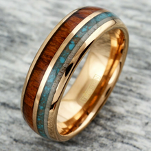 Load image into Gallery viewer, Rose Gold and Turquoise Wedding Band Ring - Tungsten Engagement Band for Men &amp; Women 6mm with Deer Antler
