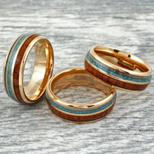 Load image into Gallery viewer, Rose Gold and Turquoise Wedding Band Ring - Tungsten Engagement Band for Men &amp; Women 6mm with Deer Antler
