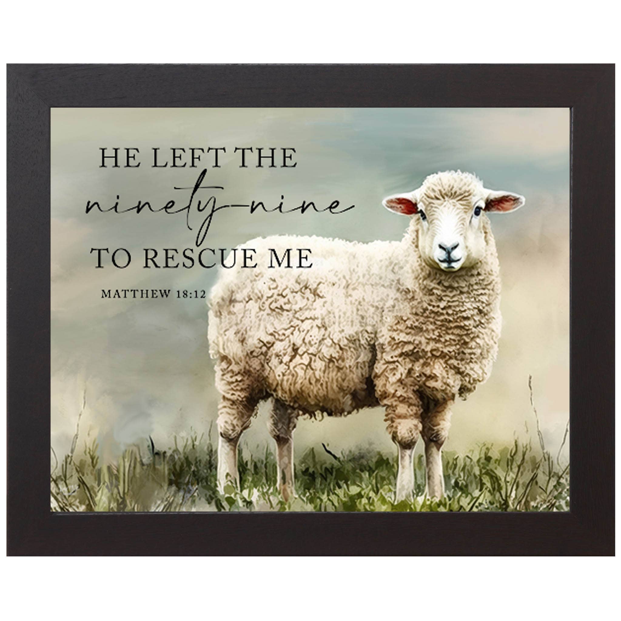 He Left The Ninety-Nine Framed Art Print Sheep Christian Art: Farmtable Frame / 14x18" with 1.25" frame