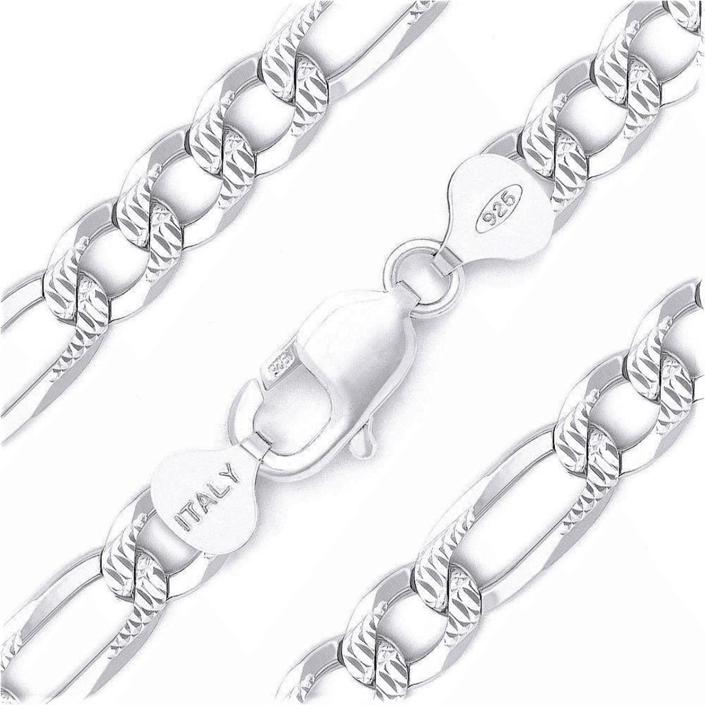 Cadena Para Hombre y Mujer de Plata 925 de Ley Esterlina Figaro Italiana Corte De Diamante - Jewelry Store by Erik Rayo