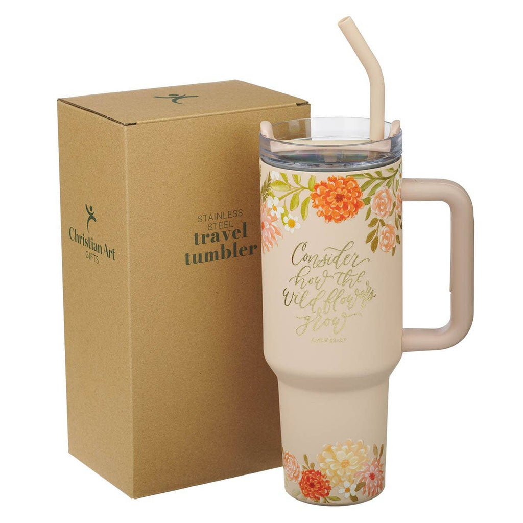 Tumbler w/straw Orange SS Consider How The Wildflowers Grow