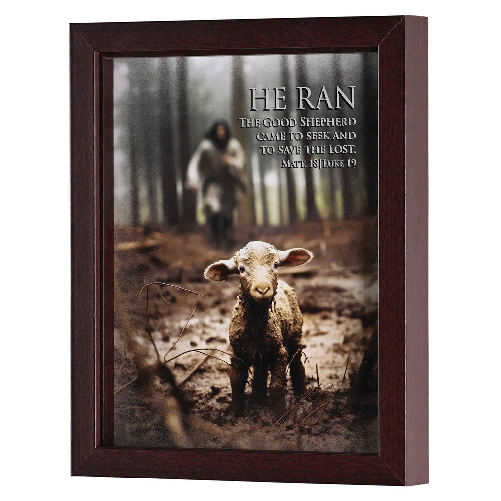 Framed Art Lamb 8x10 He Ran Matt18:12-14