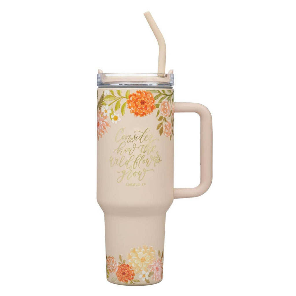 Tumbler w/straw Orange SS Consider How The Wildflowers Grow