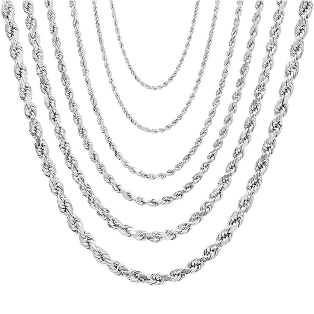 Necklace for Men Women Real Solid 925 Sterling Silver Chain Plata Diamond Cut Rope - Jewelry Store by Erik Rayo