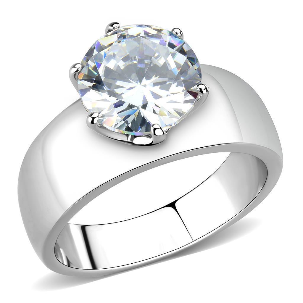Clear Silver Womens Ring Solitaire 316L Stainless Steel Zircoin Anillo ClaroPlata Para Mujer Solitario Acero Inoxidable - Jewelry Store by Erik Rayo