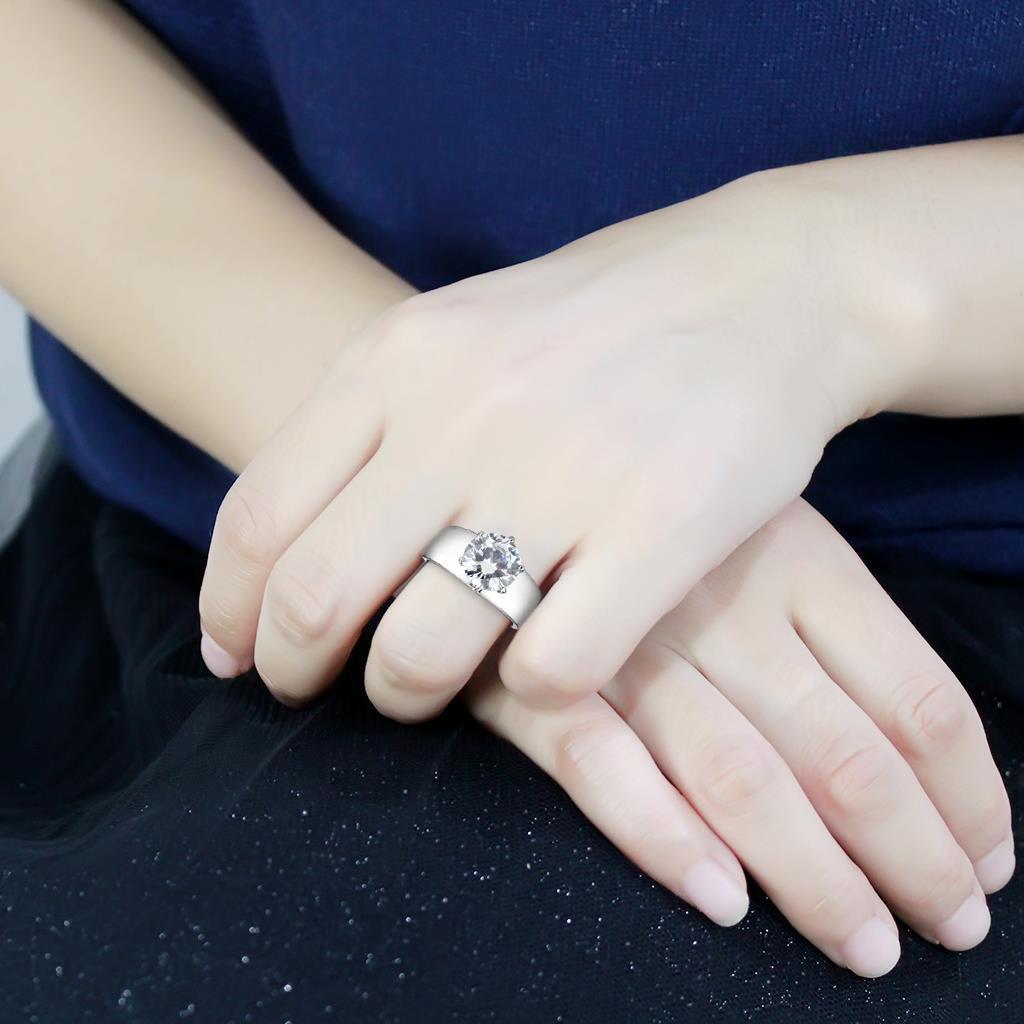 Clear Silver Womens Ring Solitaire 316L Stainless Steel Zircoin Anillo ClaroPlata Para Mujer Solitario Acero Inoxidable - Jewelry Store by Erik Rayo