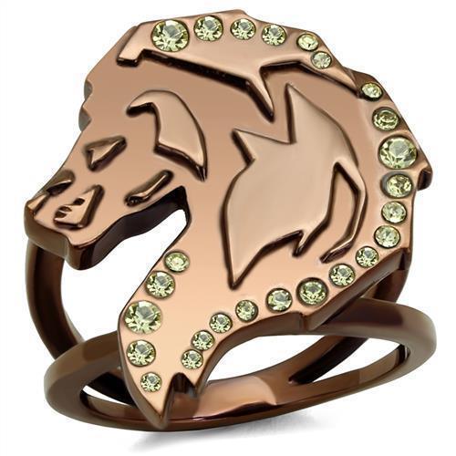 Coffee Brown Wolf Ring Anillo Cafe Para Hombre Mujer 316L Stainless Steel with Top Grade Crystal in Citrine Yellow Alatri - Jewelry Store by Erik Rayo