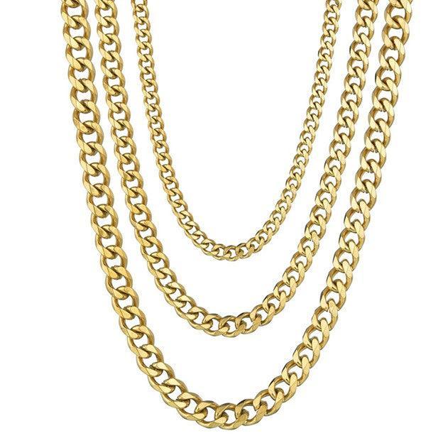 Collares Eslabon Cubano Para Hombres Mujeres Cadenas De Acero Inoxidable Color Dorado Oro - Jewelry Store by Erik Rayo