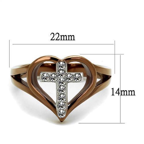 Cross & Heart Coffee Chocolate Brown Stainless Steel Christian Crystal Ring Anillo Para Mujer - Jewelry Store by Erik Rayo